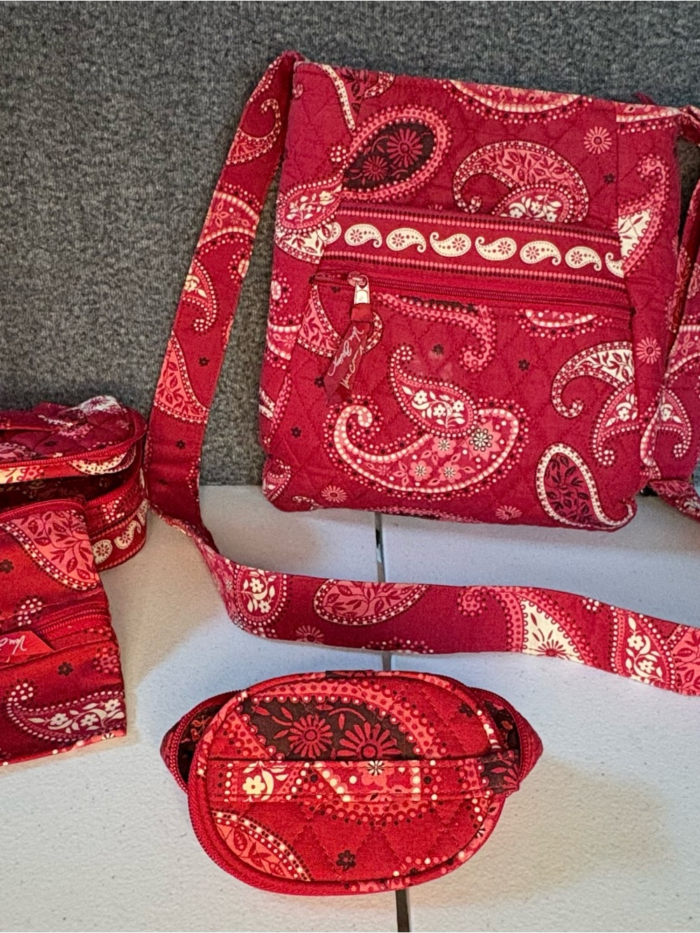 Vera Bradley Red Paisley Quilted Crossbody with Matching Coin Pouch